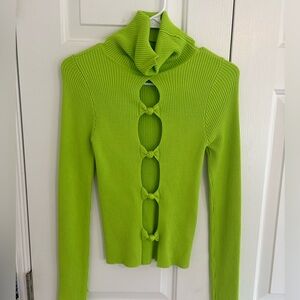 Hera Collection green cutout turtleneck sweater